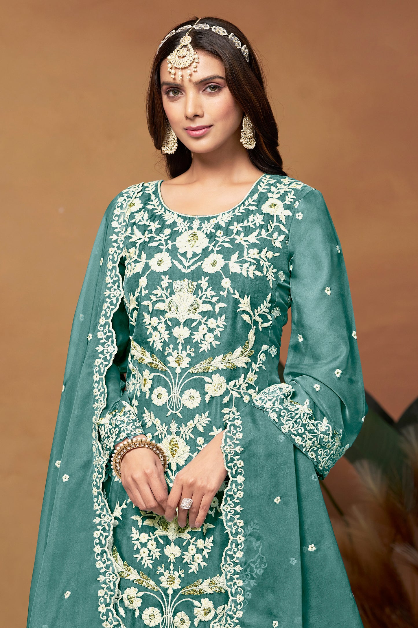 Gorgeous Organza Salwar Kameez Suit With Embroidery For Indian Festivals And Occasions