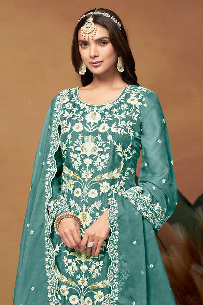 Gorgeous Organza Salwar Kameez Suit With Embroidery For Indian Festivals And Occasions