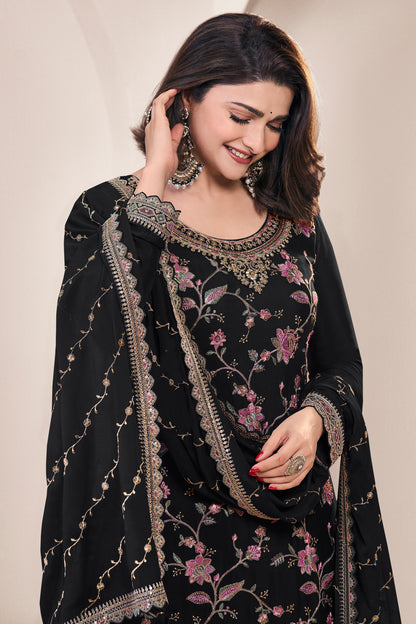 Indian Wedding Bridesmaid Black Dresses Black Chinon Silk Suit For Ladies