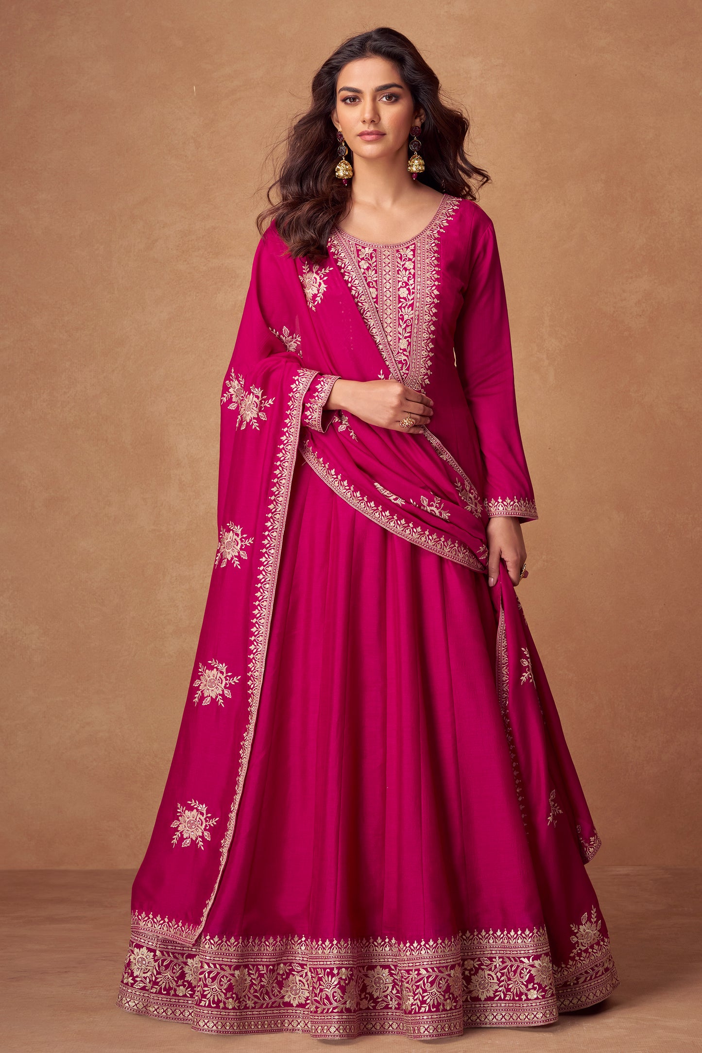 "Beautiful Anarkali gown with embroidery, ideal for weddings and special occasions."

