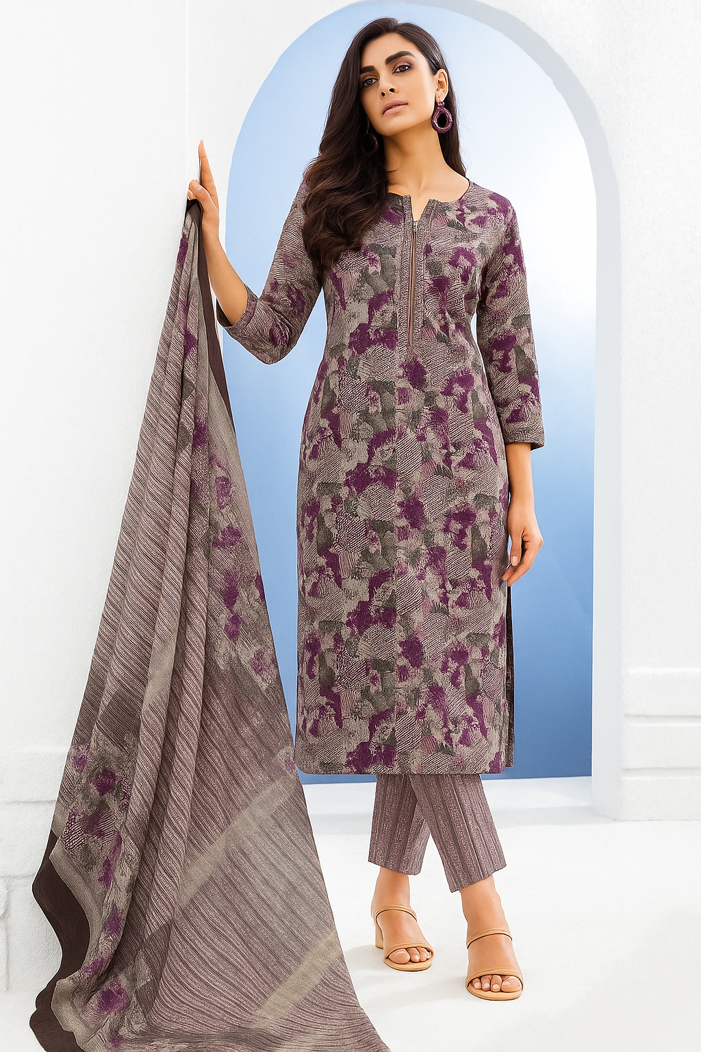 Elegant Gray Premium Print Pure Cotton Shalwar Kameez for everyday casual wear.