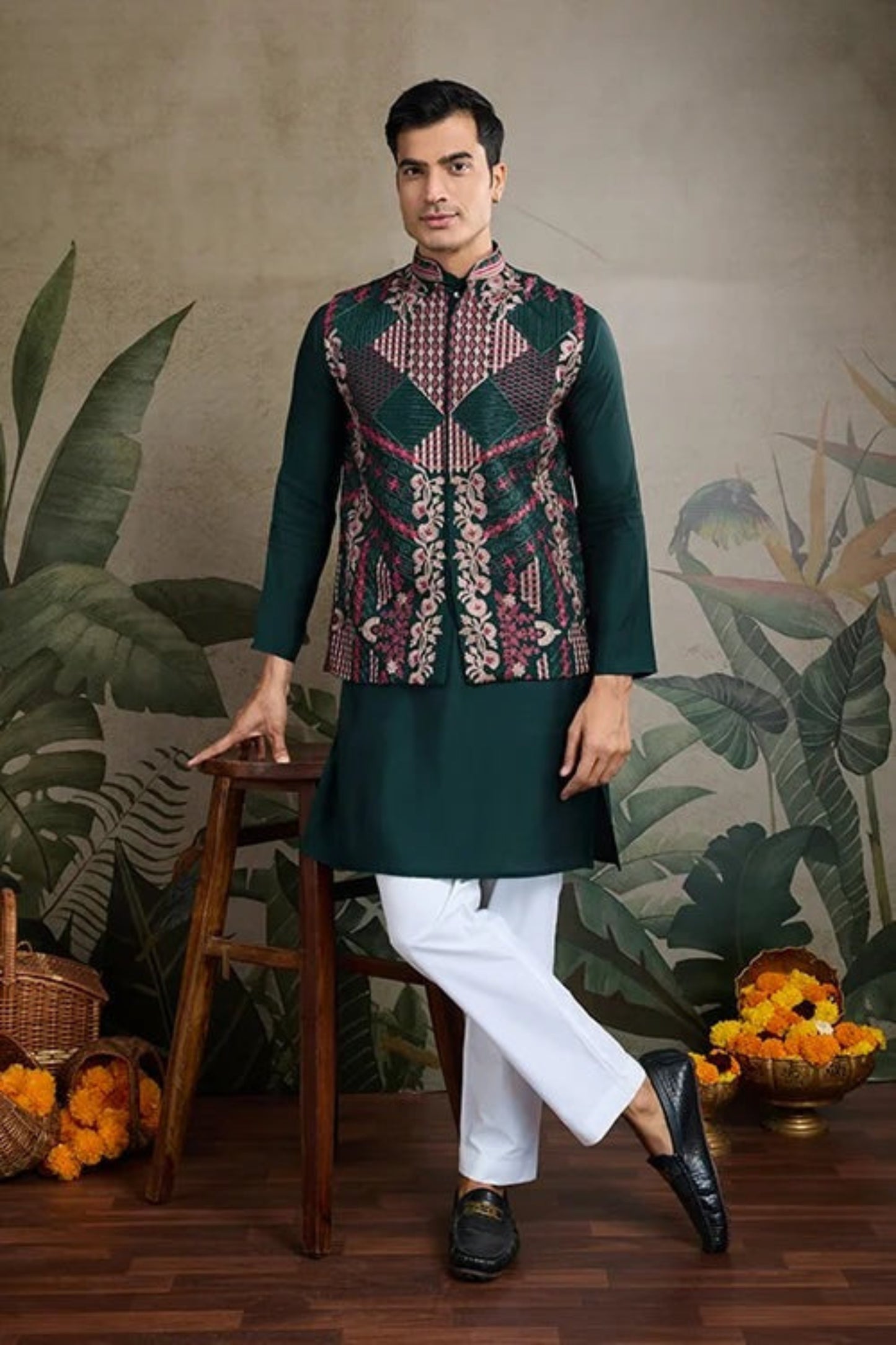 Exclusive Green Color Viscose Silk Kurta Set For Man Real Mirror Work With Matching Pant