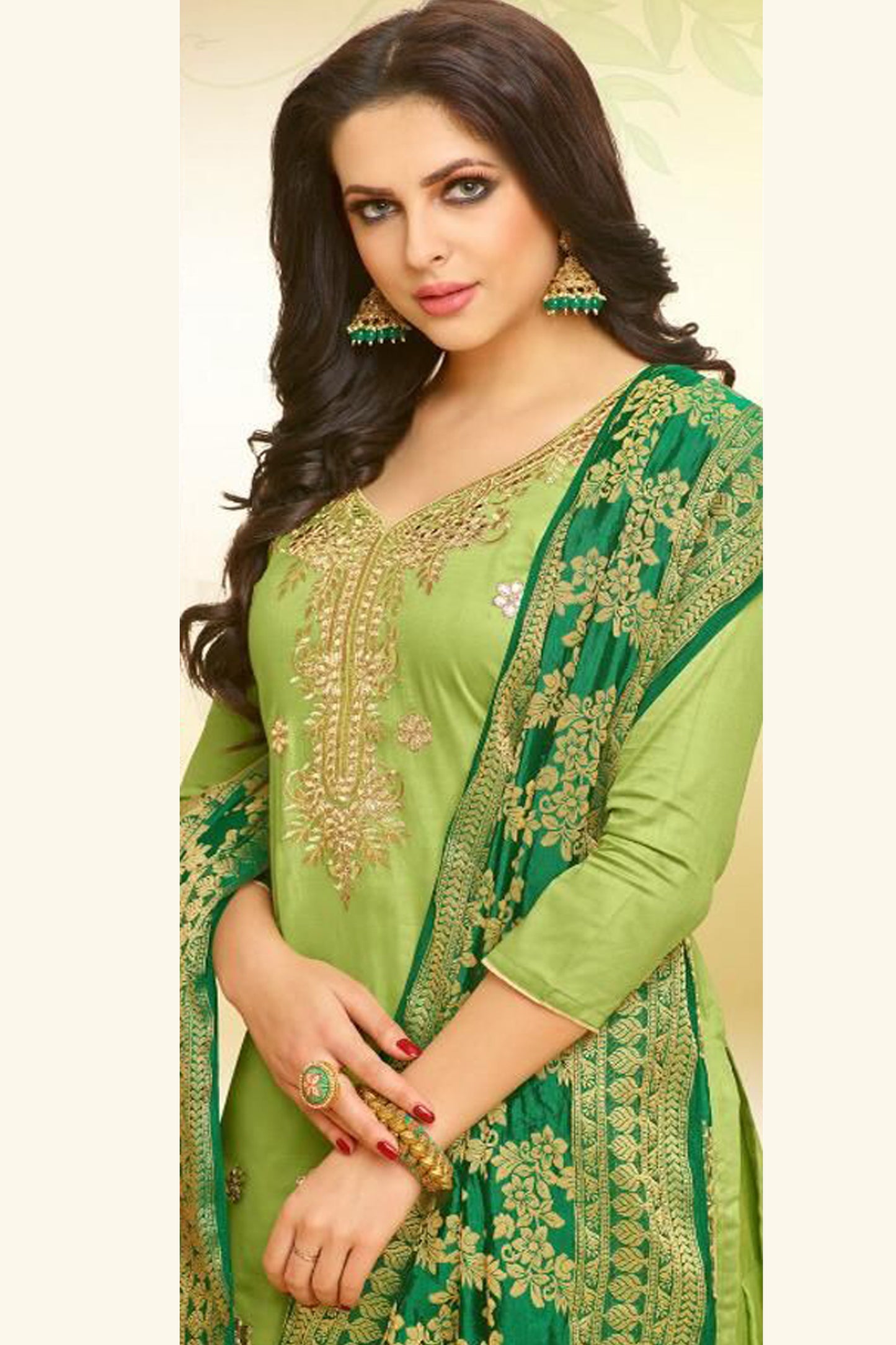 Pista Green Women Panjabi Suits Punjabi Women Kurti Indian Salwar Silk Floral Indian Outfits for Ladies