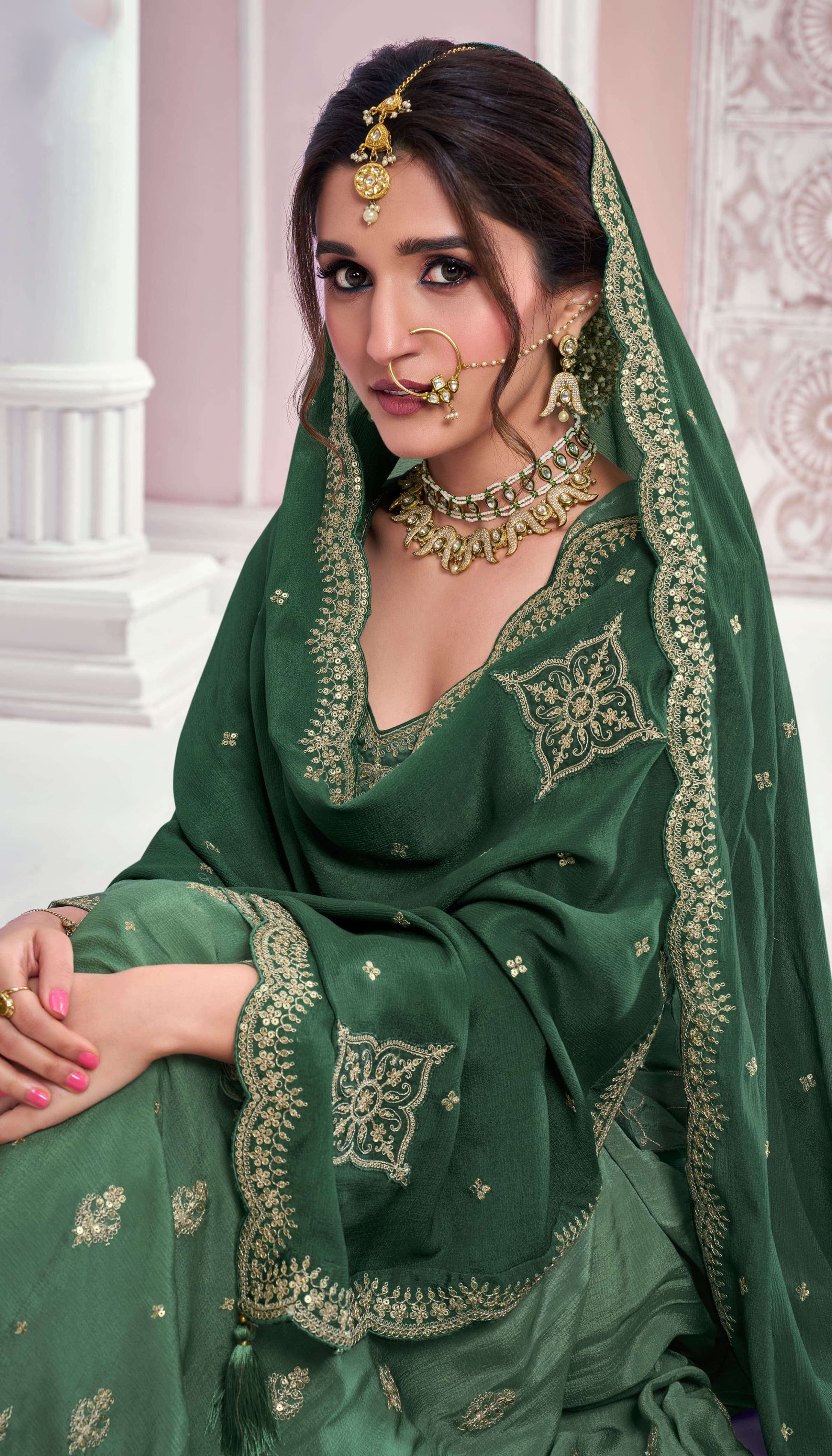 Plus Size Indian Wedding Outfit - Designer Embroidered Palazzo Suit Ready To Wear In UK