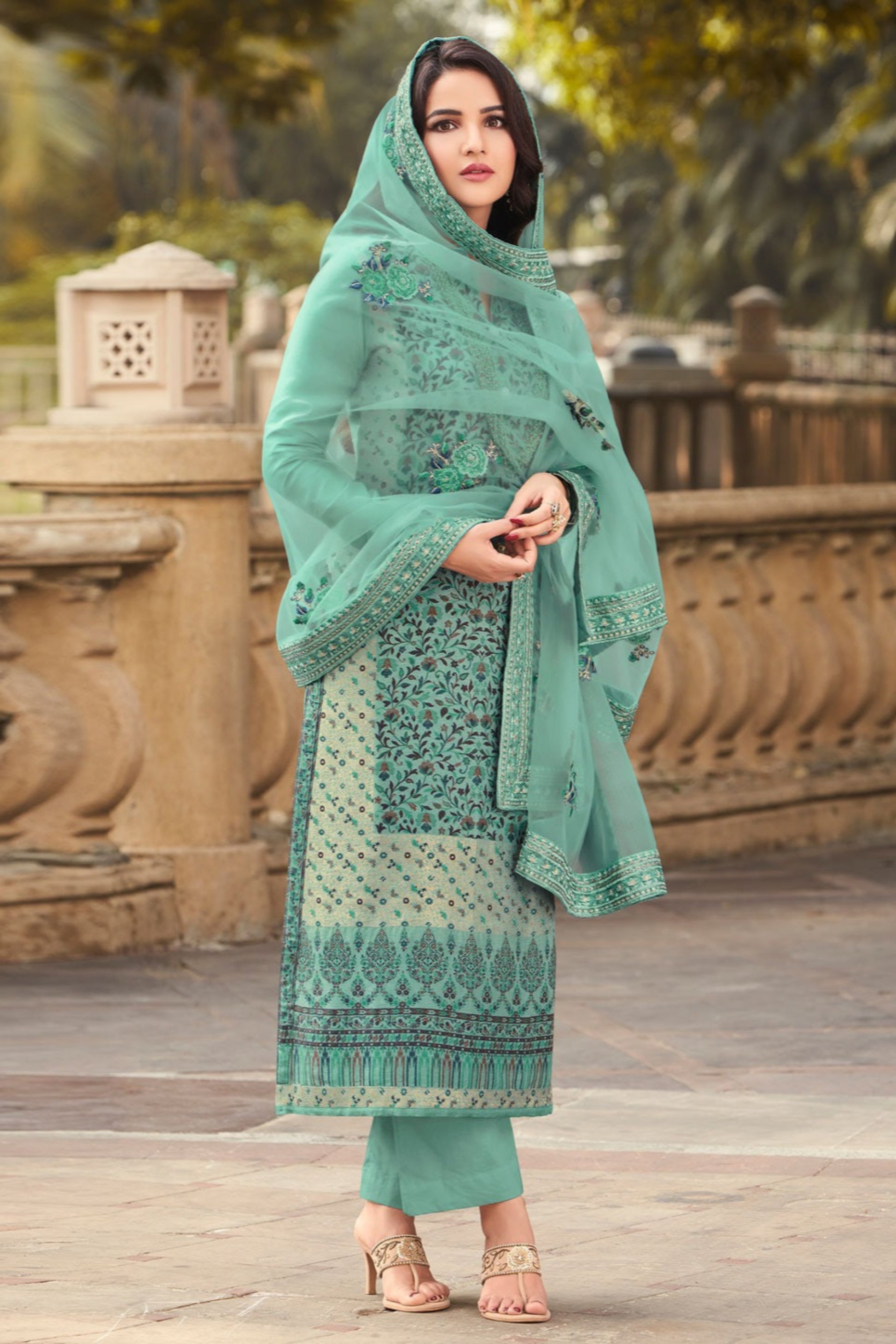 Pure Green Salwar Kameez with Embroidery - Indian Bridal Dress for Weddings
