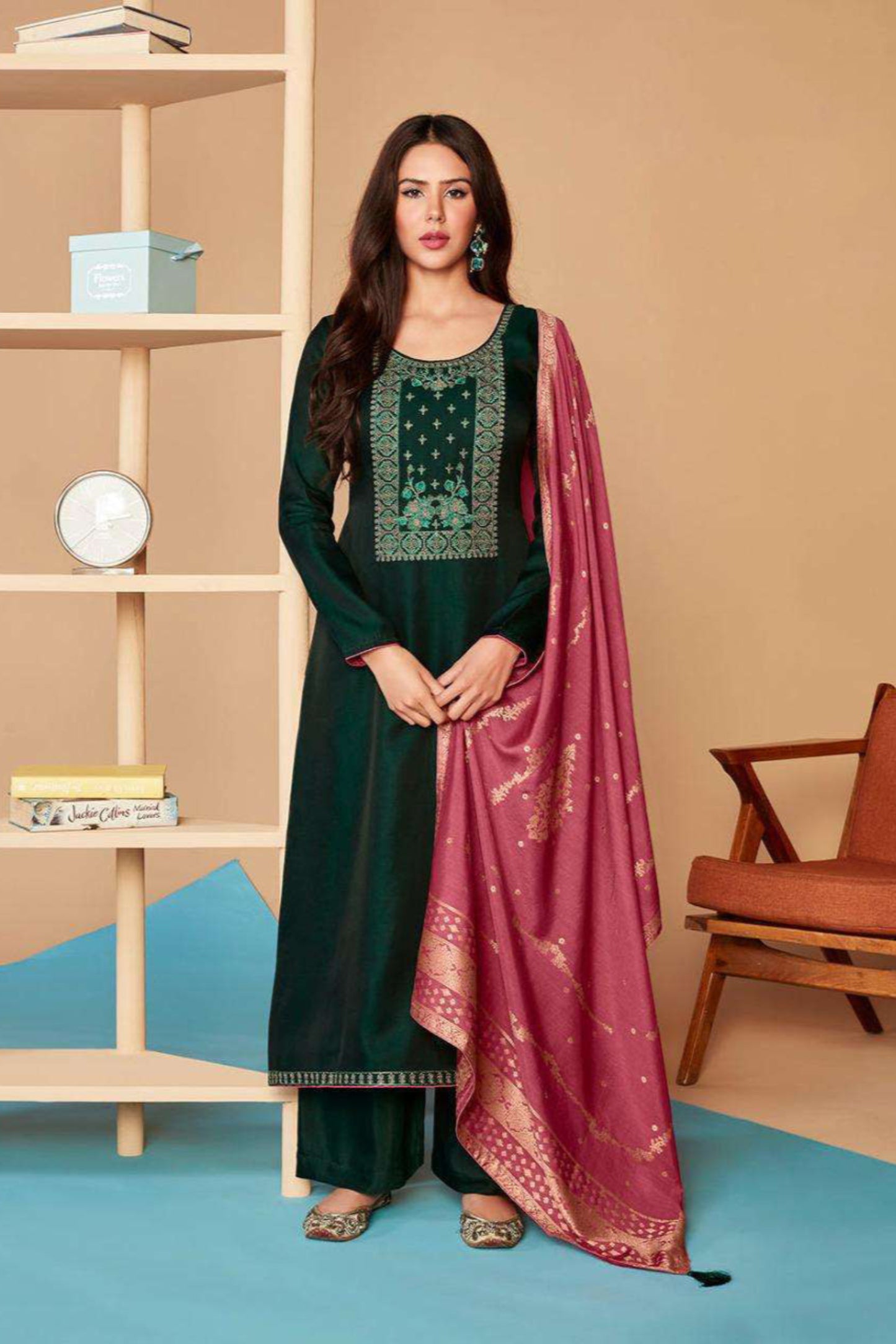 Elegant Green Salwar Kameez Plazzo Suit With Dupatta For Wedding