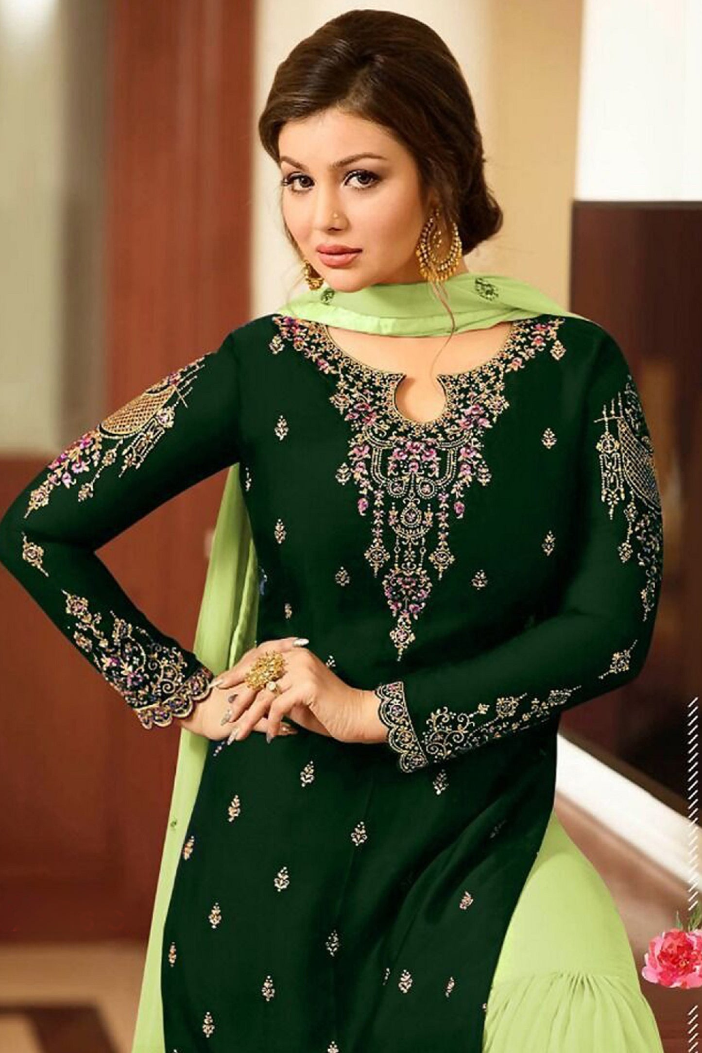 Green Colour Stylish Georgette Sharara For Indian-Pakistani Wedding&Reception