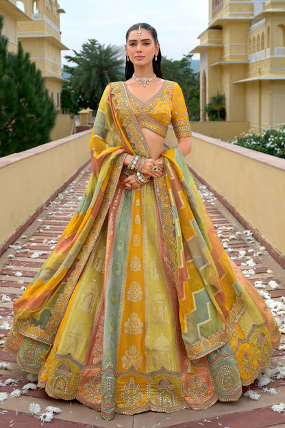 Yellow Silk bridal lehenga Choli With Heavy Stone And Sequin Embroidery Work For Indian Weddings