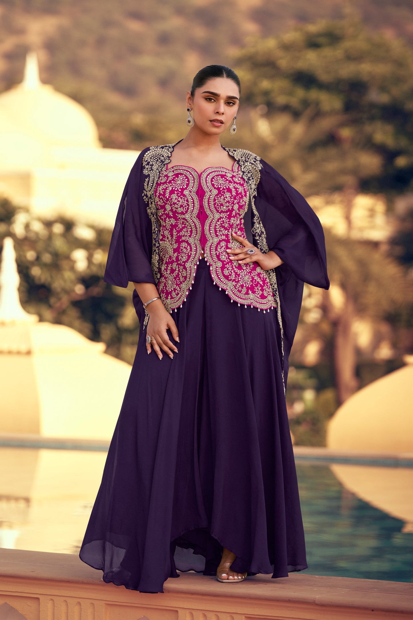 Eid Designer Western Wear Chinon Silk & Organza Fabric Salwar Kameez Suit