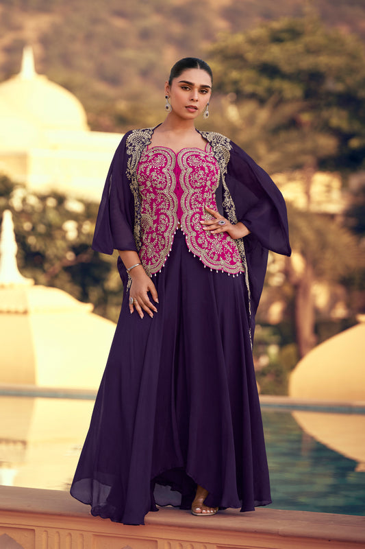 Eid Designer Western Wear Chinon Silk & Organza Fabric Salwar Kameez Suit