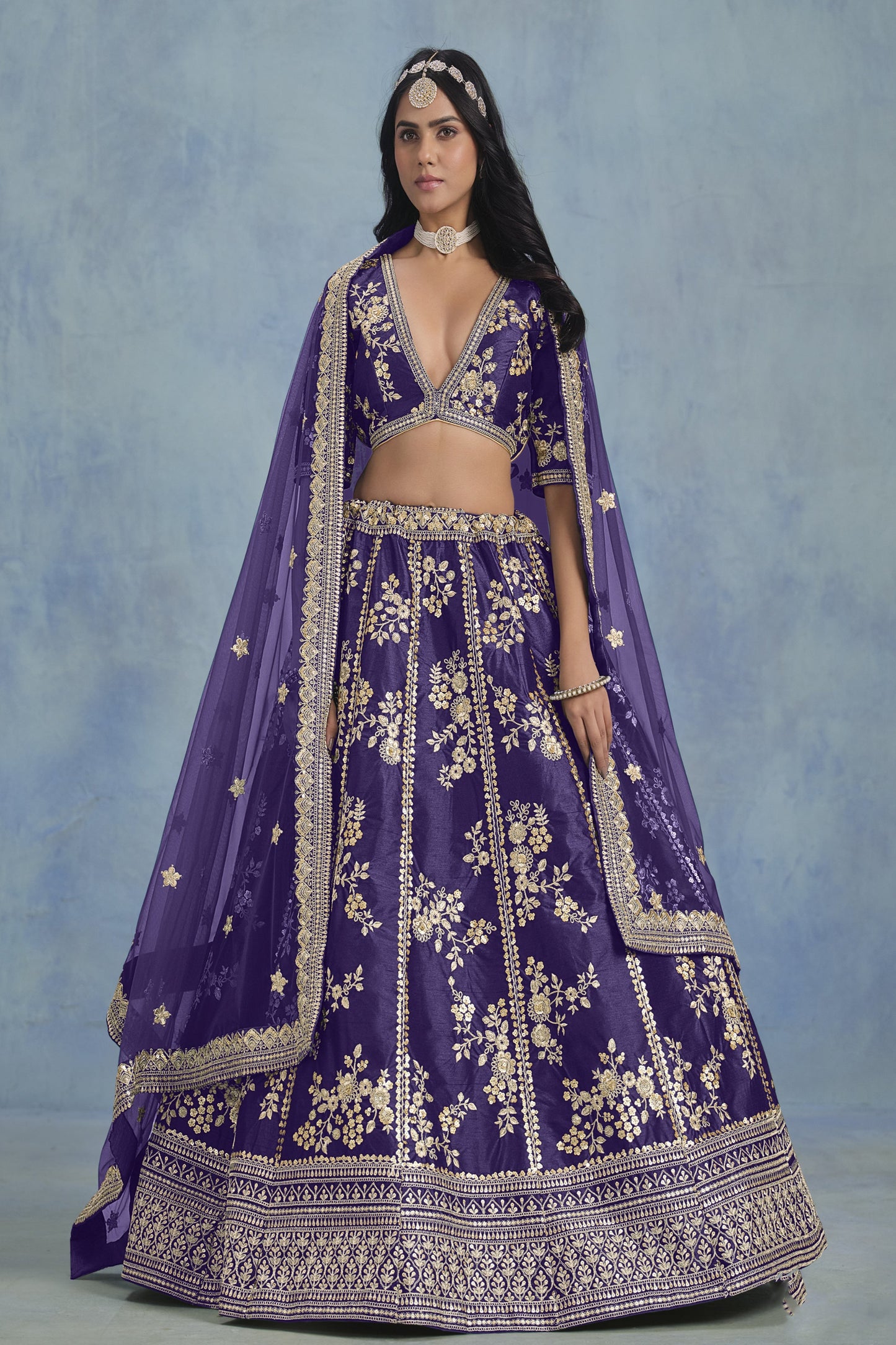Newest Purple Colour lehenga Dress For Special Wedding-Reception