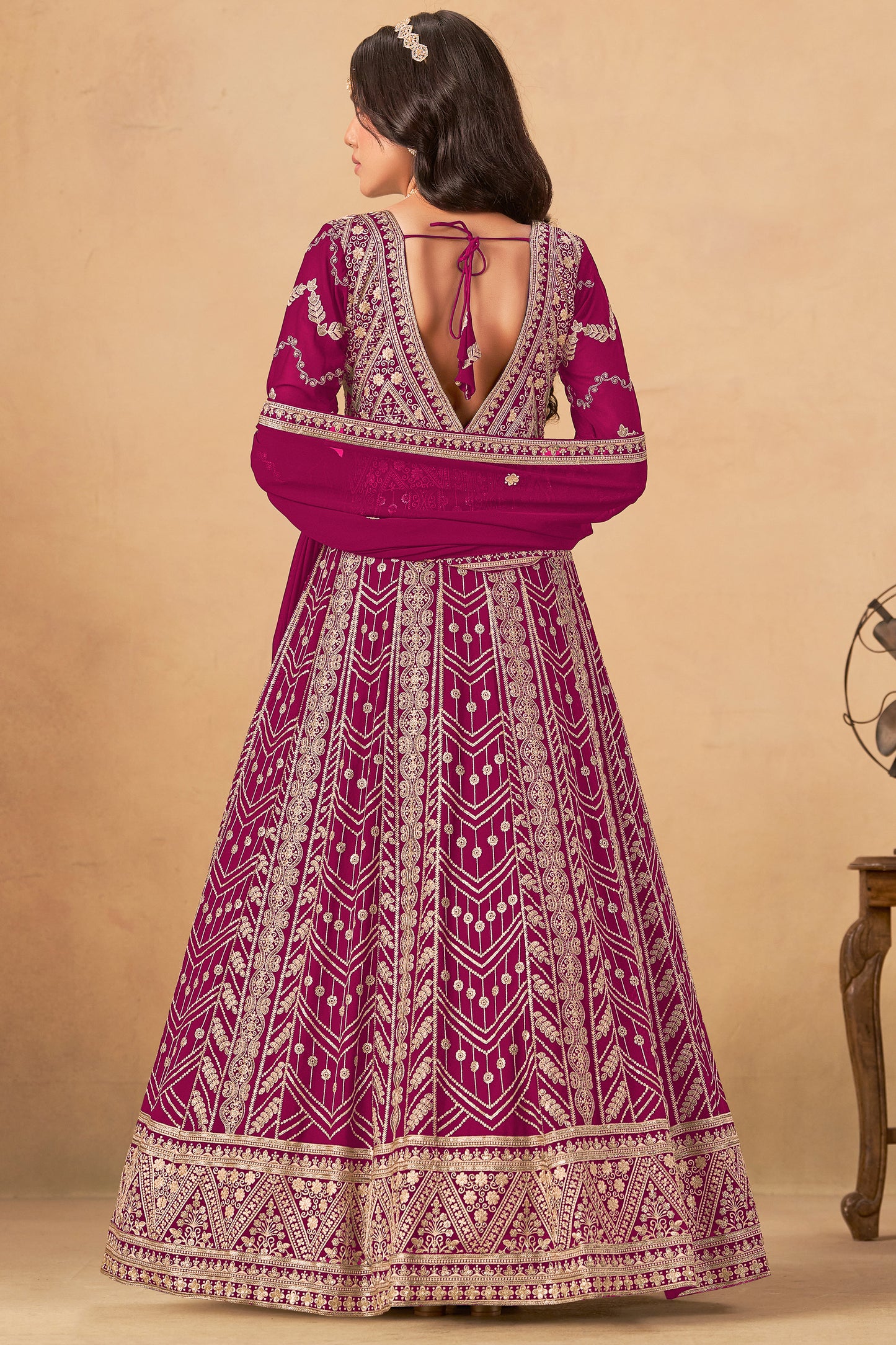 Pink Anarkali Gown With Chikankari Embroidery Worked Long Anarkali Dupatta Suit