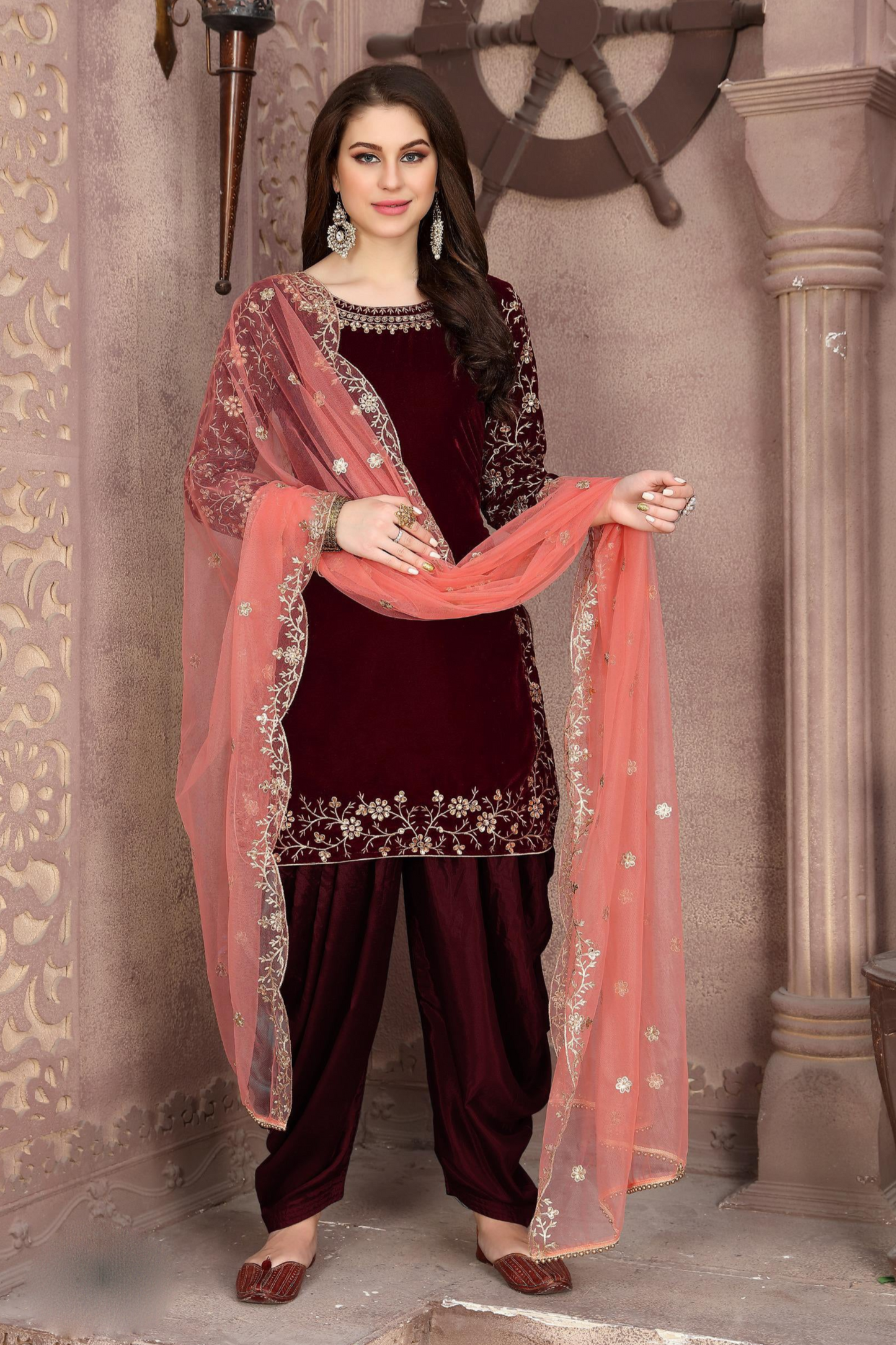 Wedding Party Wear Beautiful Designer Velvet Dhoti Punjabi Patiyala Dupatta Dresses