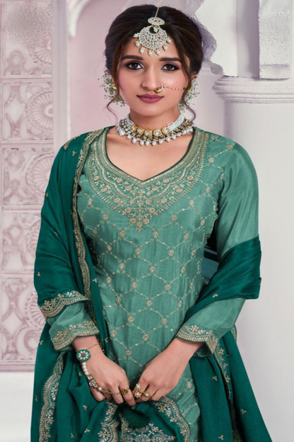 Beautiful Indian Wedding Function Party Embroidery Work Salwar Kameez Sharara Dupatta Suit