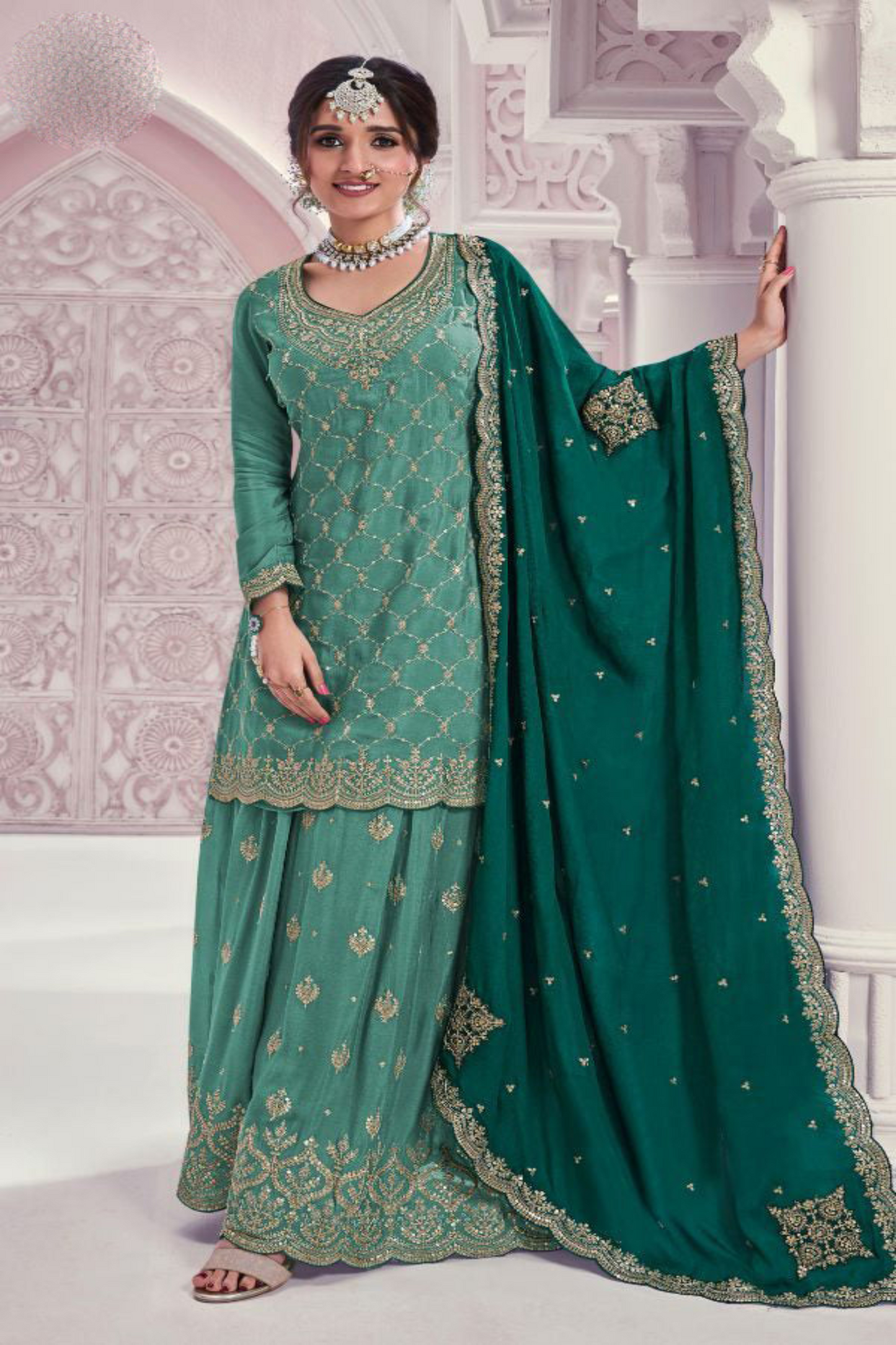 Beautiful Indian Wedding Function Party Embroidery Work Salwar Kameez Sharara Dupatta Suit