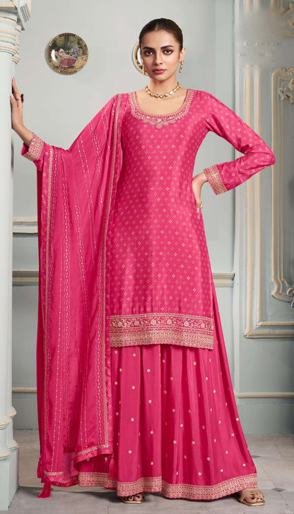 Stitched Stylish Ready to Wear Real Chinon Silk Salwar Kameez Dupatta Sharara Outfit's