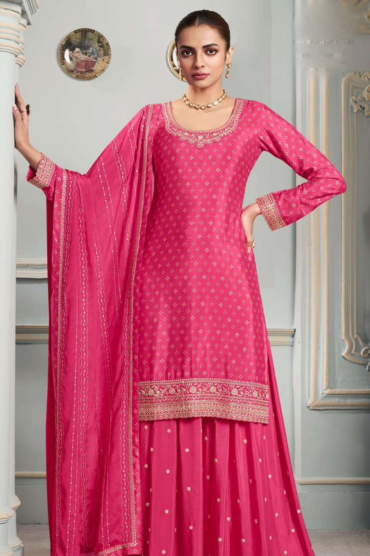 Stitched Stylish Ready to Wear Real Chinon Silk Salwar Kameez Dupatta Sharara Outfit's