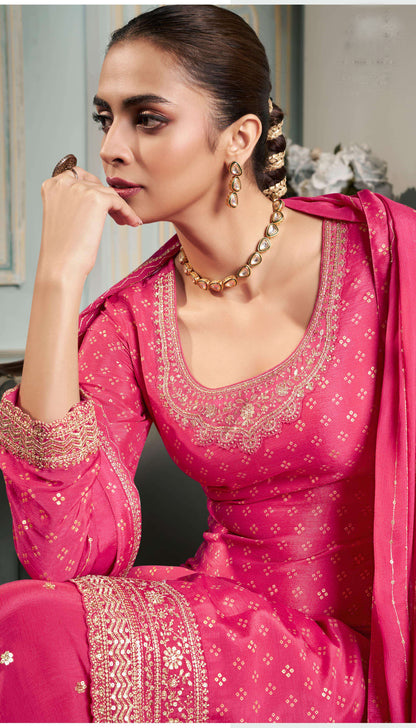 Stitched Stylish Ready to Wear Real Chinon Silk Salwar Kameez Dupatta Sharara Outfit's