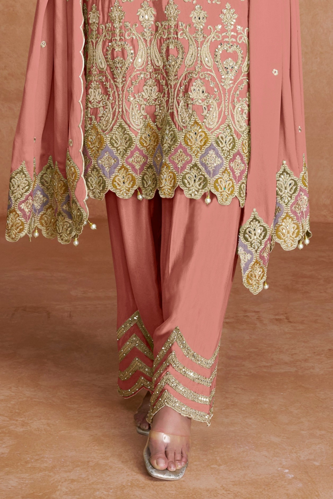 Pink Salwar Kameez Full Outfit with Dupatta - Traditional Indian Wedding Dress