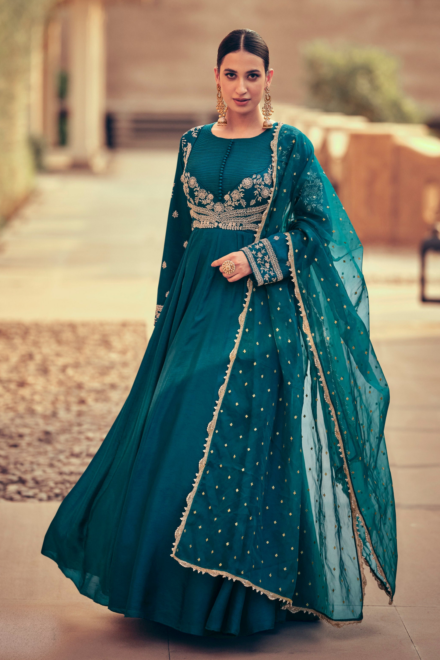 Wedding Anarkali Dresses for Embroidered Worked Chinon Silk Gown With Dupatta