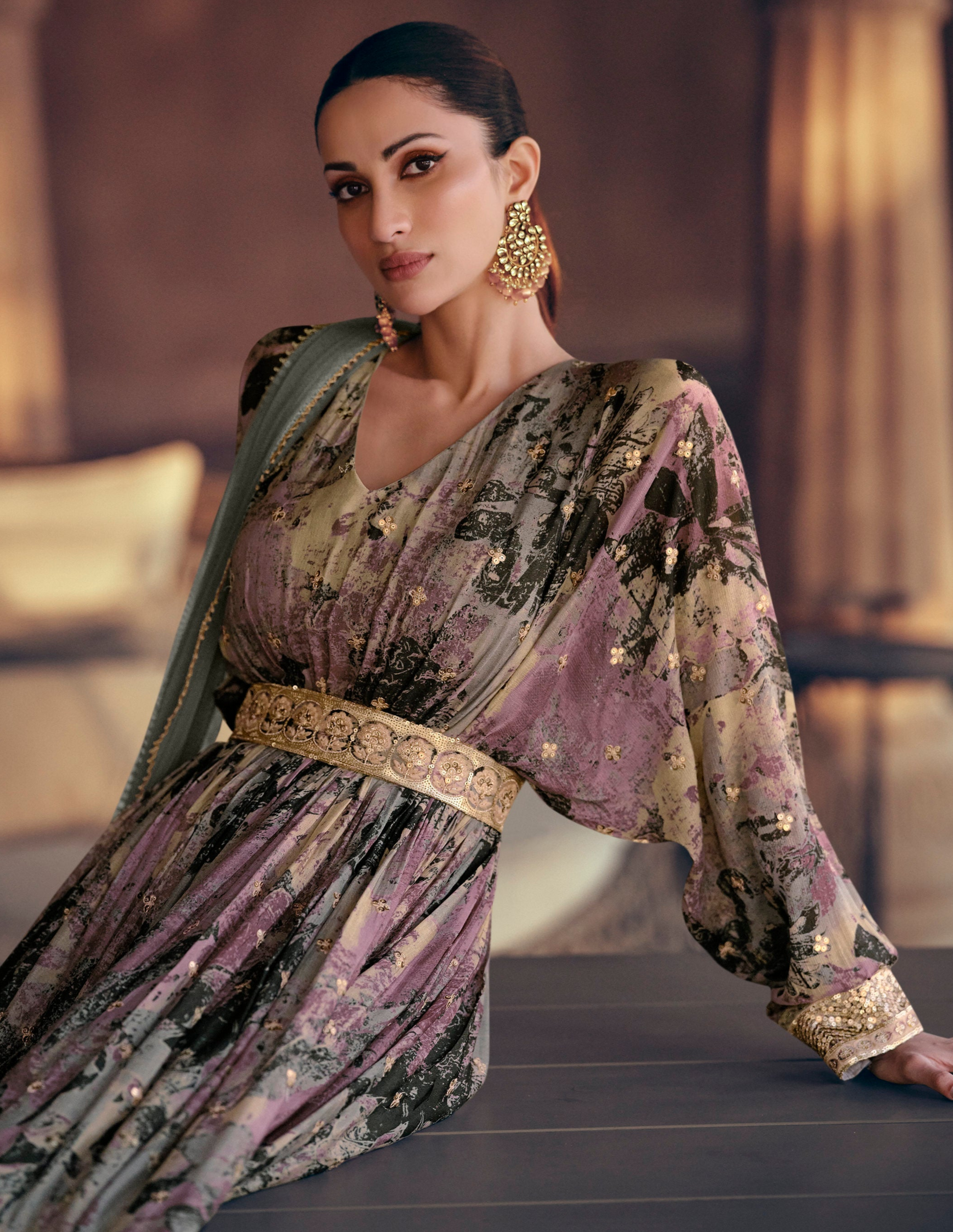 Purple Embroidered Anarkali Suit Floor-Length Reception Dress USA