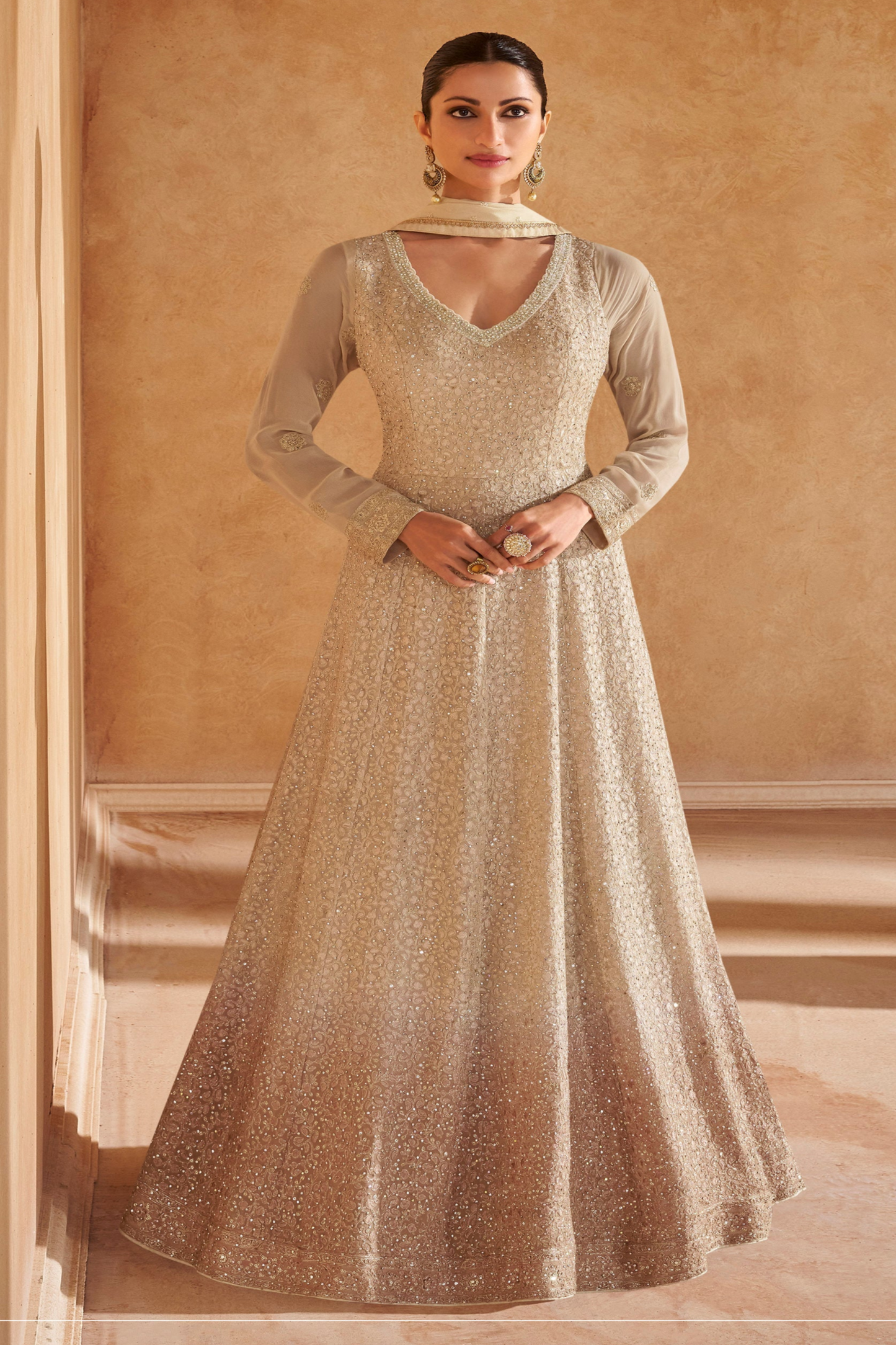 Roka Nikah Wear Ethnic Full Flared Long Real Georgette Anarkali Gown Suits