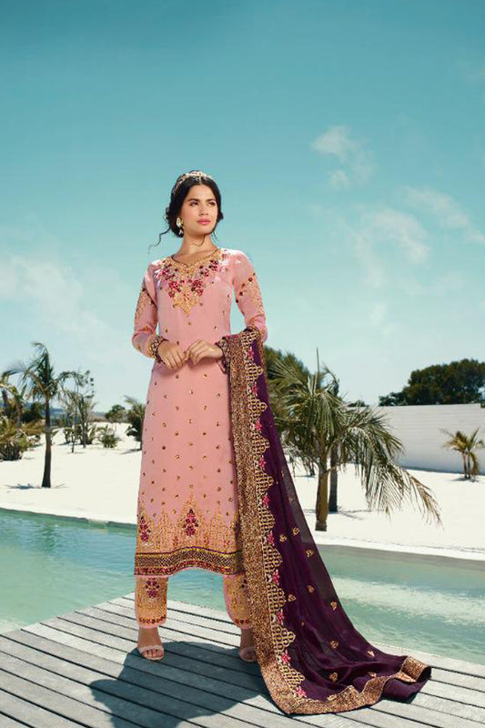 Pink Embroidered Salwar Kameez Set With Dupatta - Front View Ready to Wear Ethnic Dress