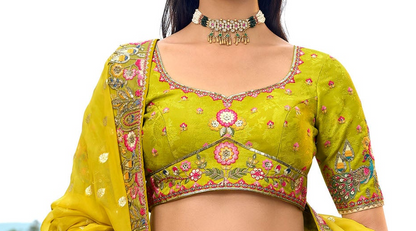Embroidered Lehenga Choli Close-Up Showing Stone And Mirror Work Detail