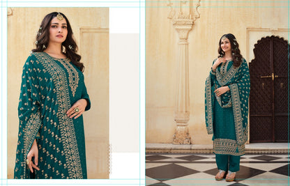 Traditional Indian Salwar Kameez in Dark Green - Georgette Dupatta With Embroidery - Wedding Guest Outfit 