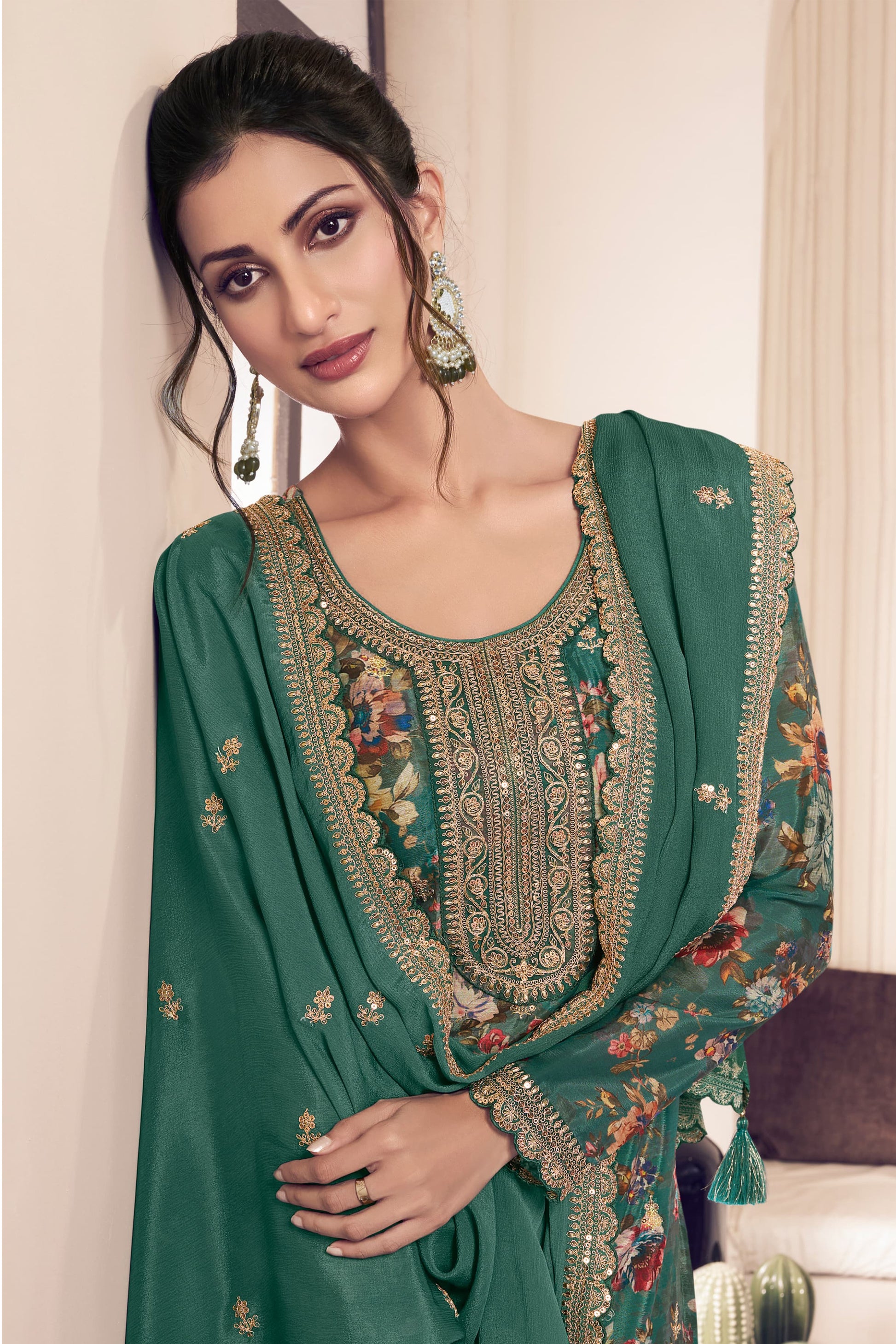 Elegant Green Salwar Suit with Golden Embroidery - Indian Ethnic Wear for Diwali and Eid Celebrations - Available in Plus Sizes