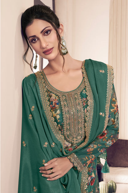 Elegant Green Salwar Suit with Golden Embroidery - Indian Ethnic Wear for Diwali and Eid Celebrations - Available in Plus Sizes