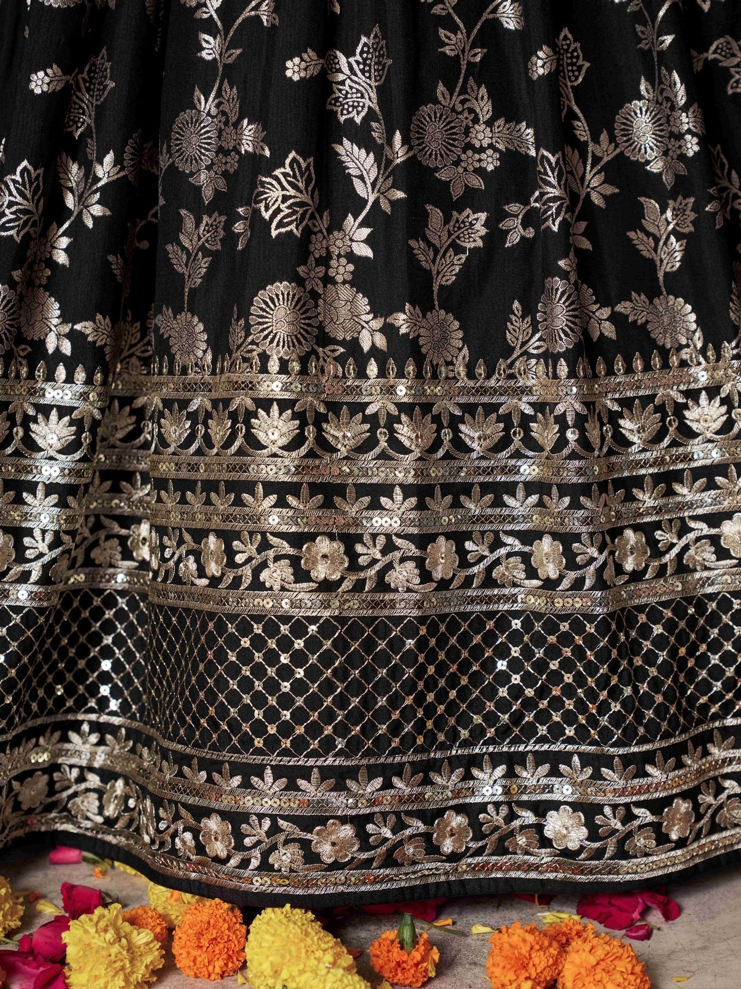 Black Embroidered Women Lehenga Choli with Dupatta for Engagement
