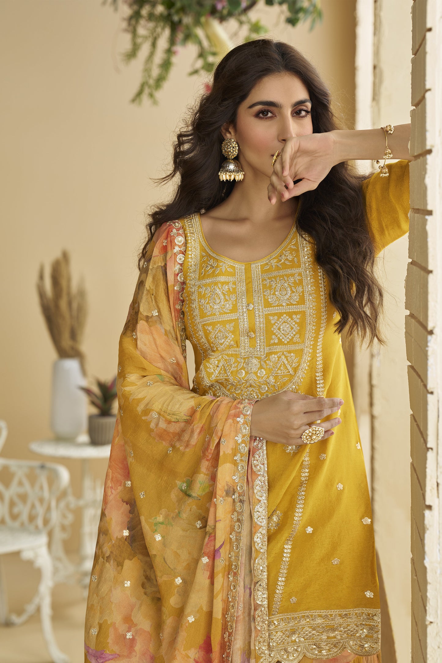 Yellow Anarkali Palazzo Suit For Women