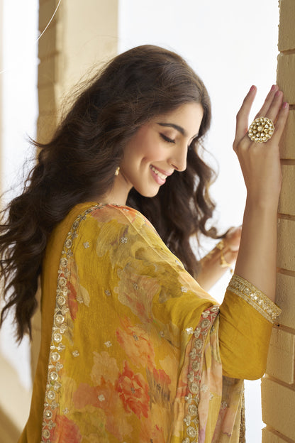 Yellow Embroidered Designer Palazzo Suit 