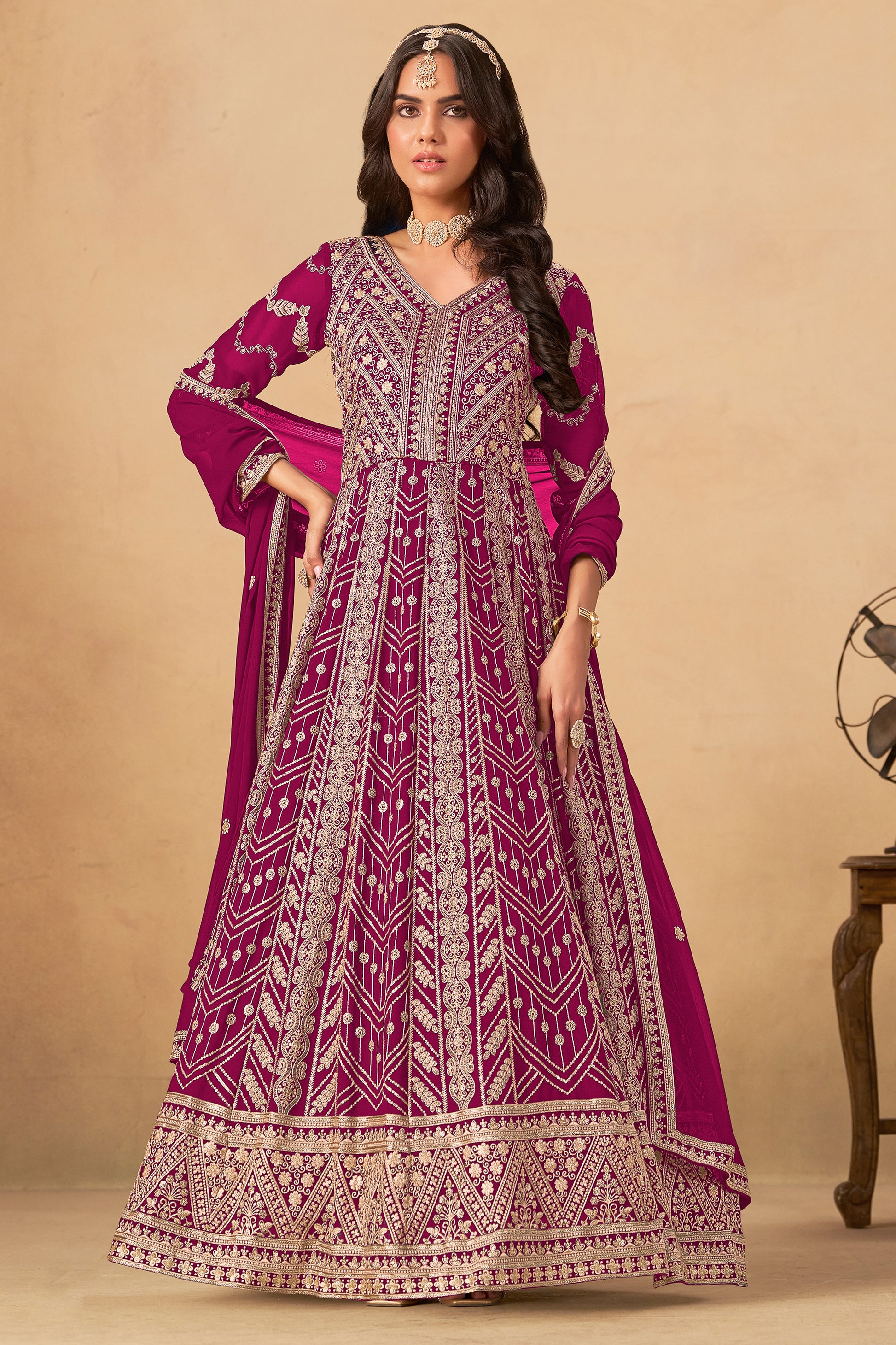 Pink Anarkali Gown With Chikankari Embroidery Worked Long Anarkali Suit