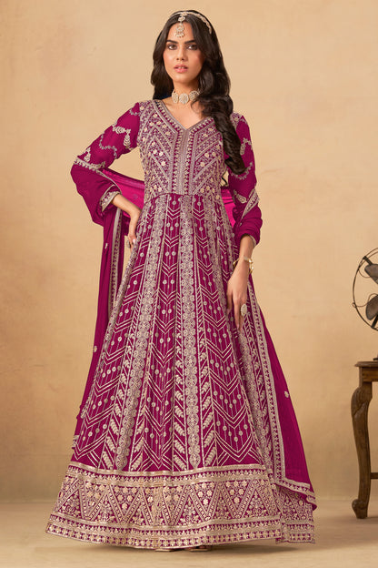 Pink Anarkali Gown With Chikankari Embroidery Worked Long Anarkali Suit