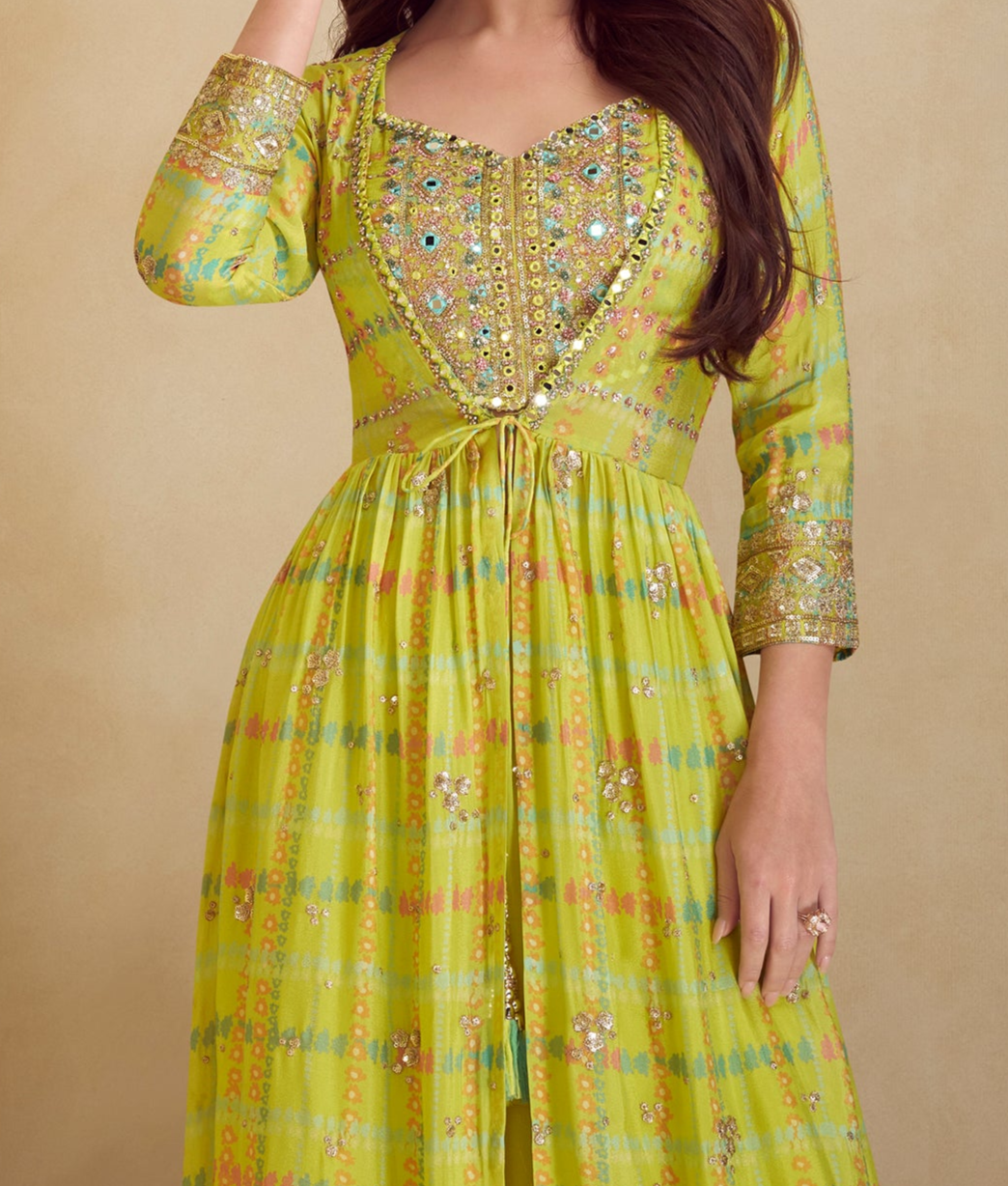 Stylish Designer Indian Anarkali Gown with Digital Prints, perfect for weddings and receptions.