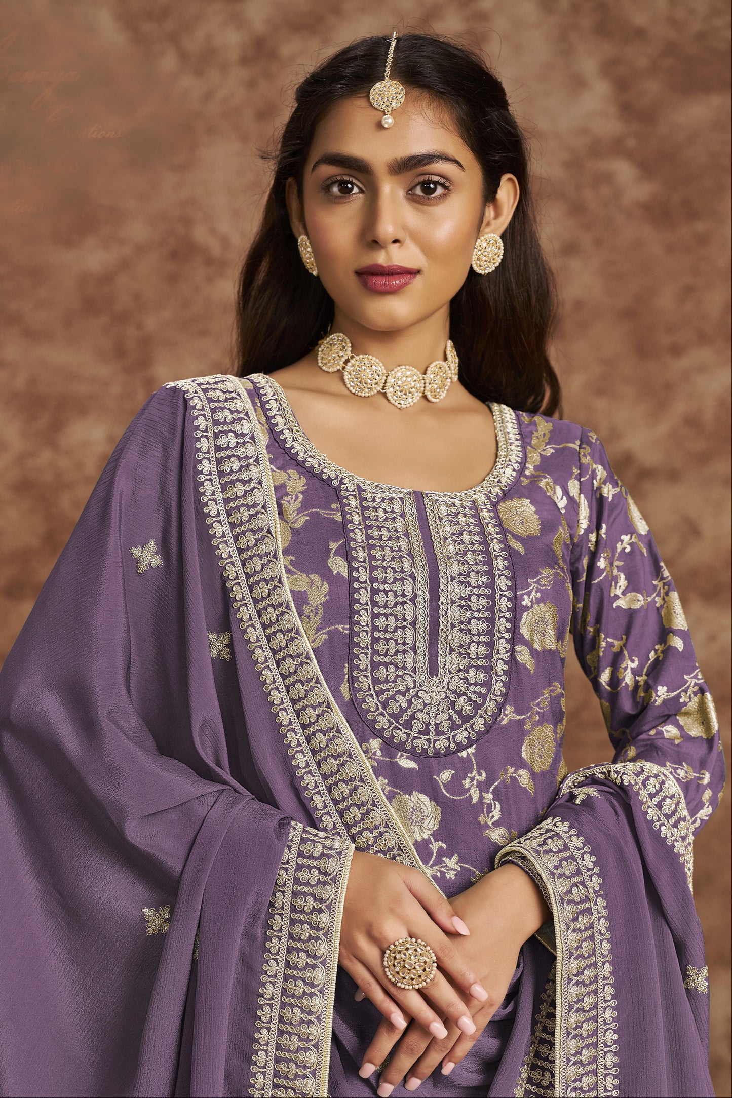 Dola Jacquard Purple Salwar Kameez Full Set - Traditional Indian Wedding Outfit for Women