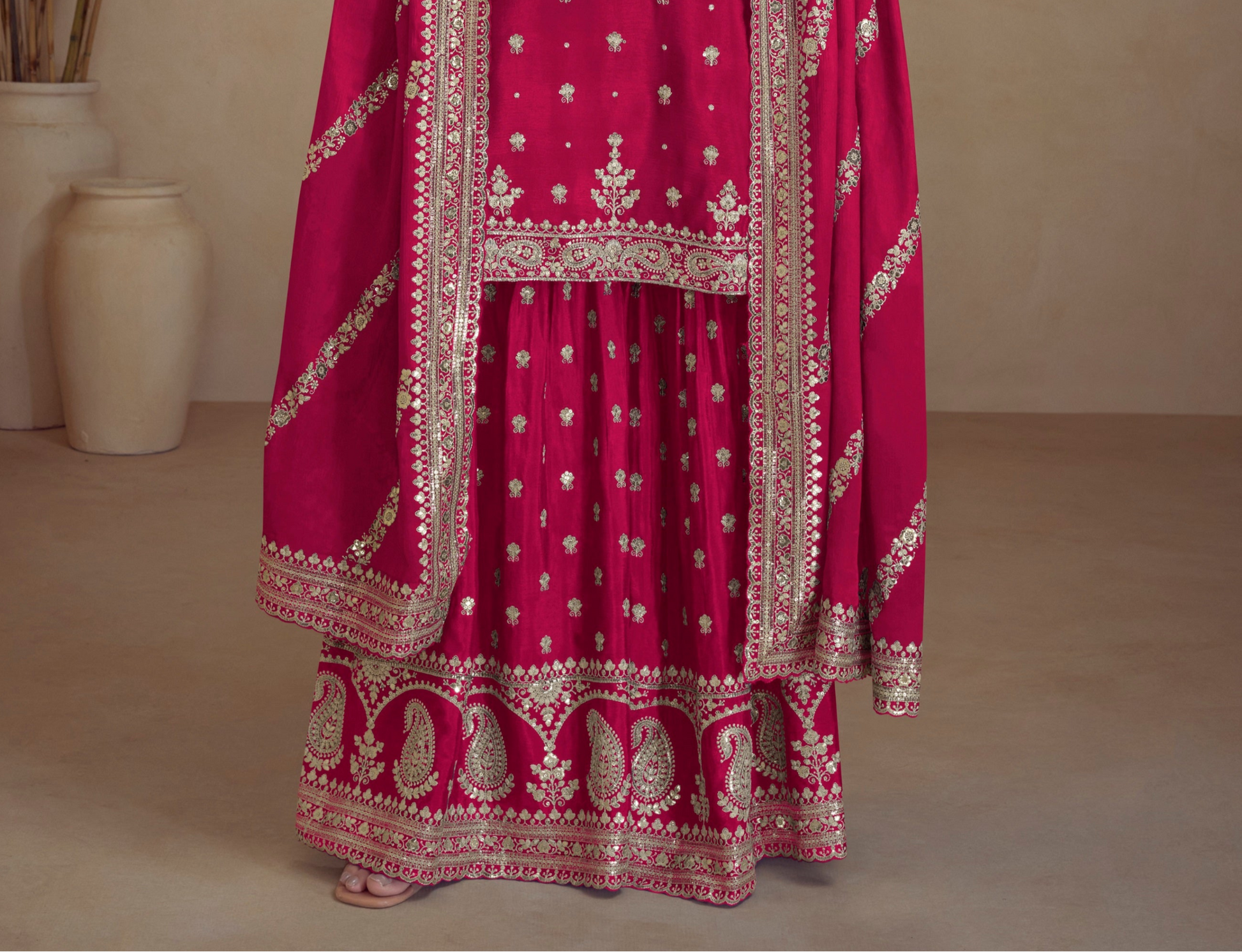 Complete Red Sharara Suit Set With Dupatta - Ready To Wear Indian Ethnic Dress For Parties And Festivals USA"