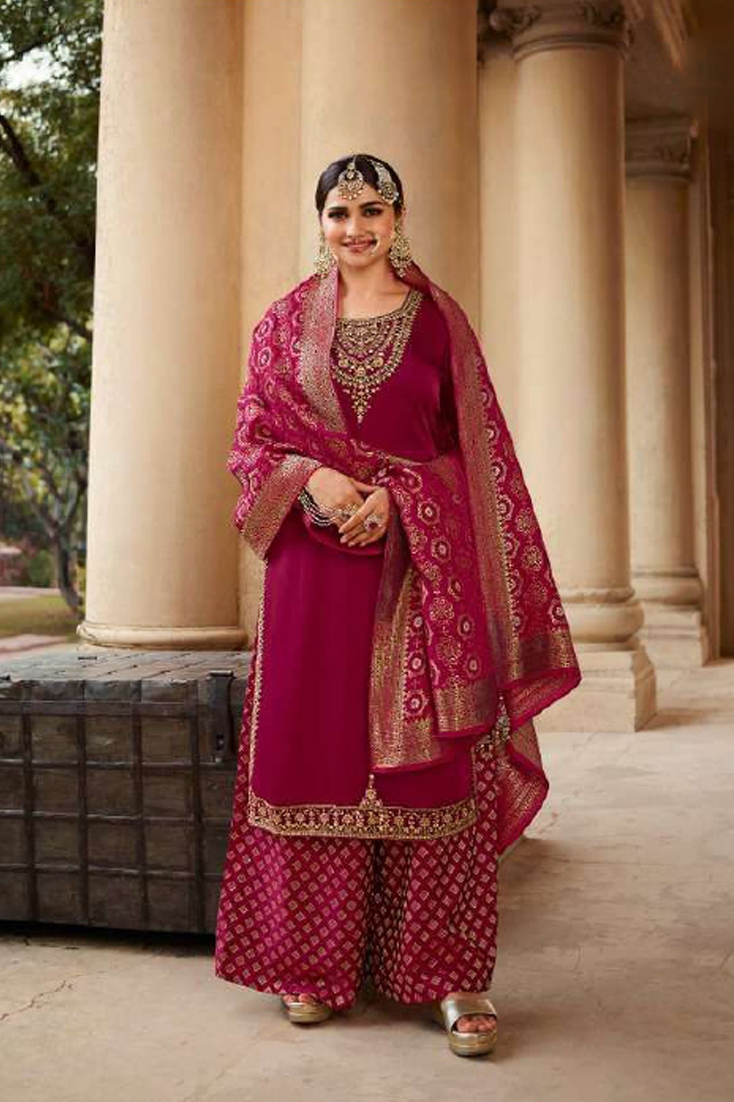 Heavy Embroidered Pink Palazzo Suit For Wedding Party Wear