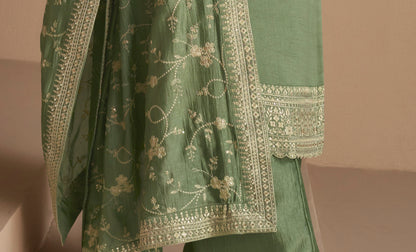 Traditional Pista Green Premium Silk Salwar Suit With Kashmiri Threadwork  Seyuri Indian Clothing
