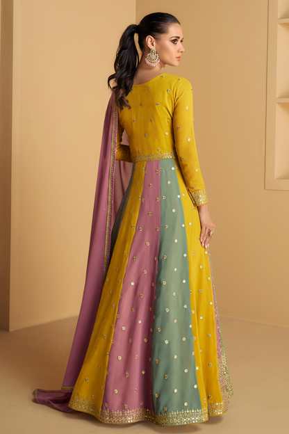 Yellow Anarkali Suit Real Georgette With Dupatta For Eid & Ramzan Party Wear 