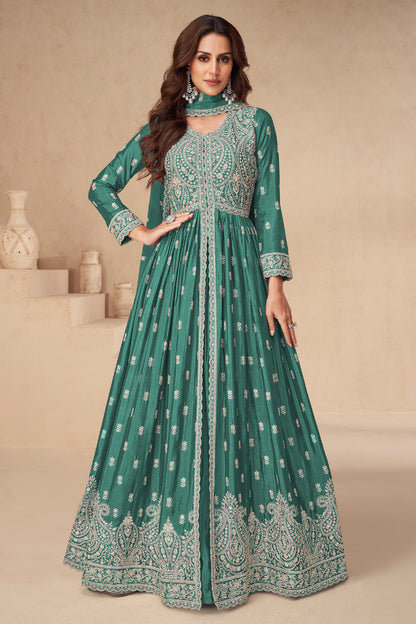 Chinon Ethnic Party Wear Anarkali Gown with Dupatta​ Suit's for Wedding Wear