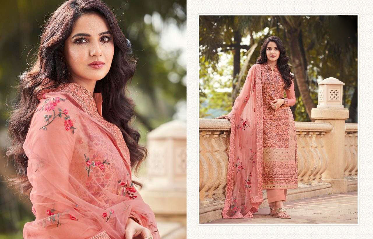 Complete Off Red Chikan Work Salwar Kameez Set with Dupatta in Silk Organza 