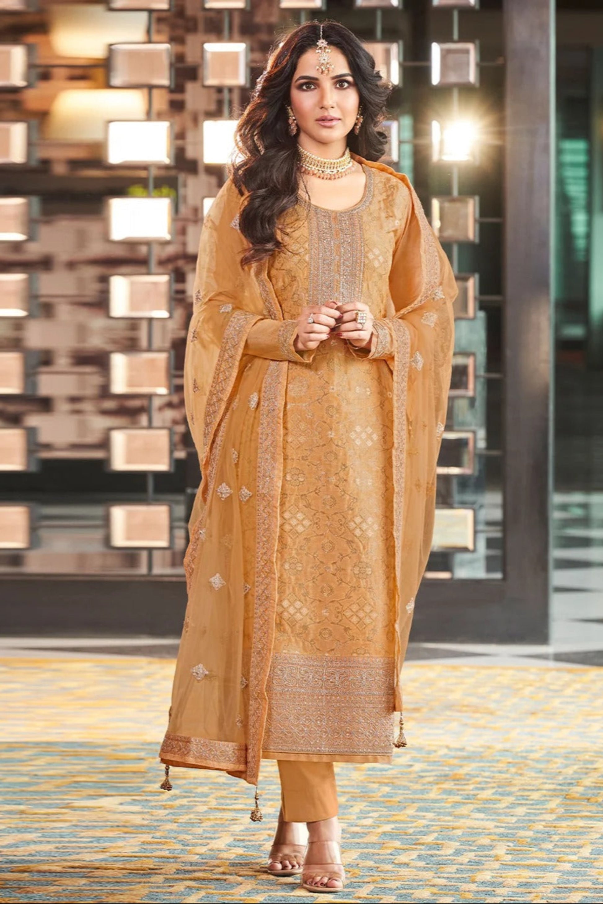 Brown Salwar Kameez Detailed Embroidery Work - Plus Size Available Indian Ethnic Wear