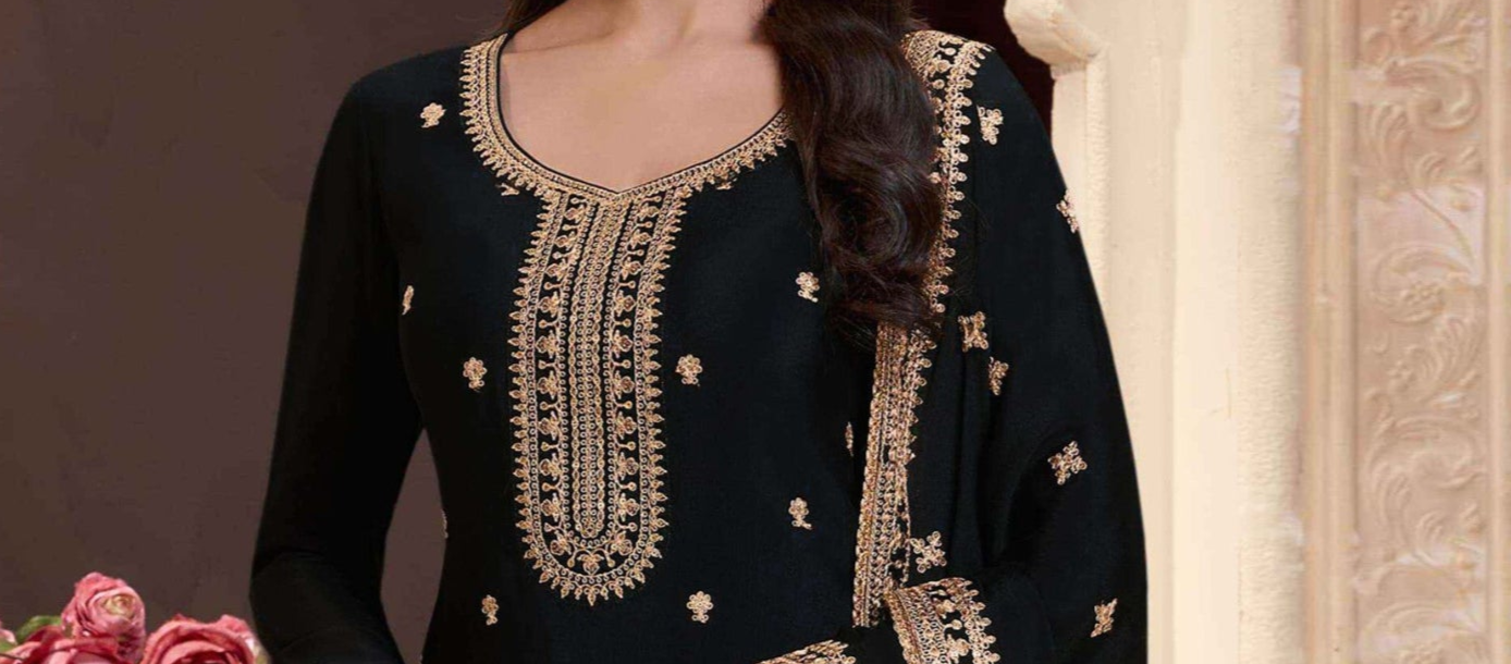Indian Party Wear Black Palazzo Suit With Dupatta