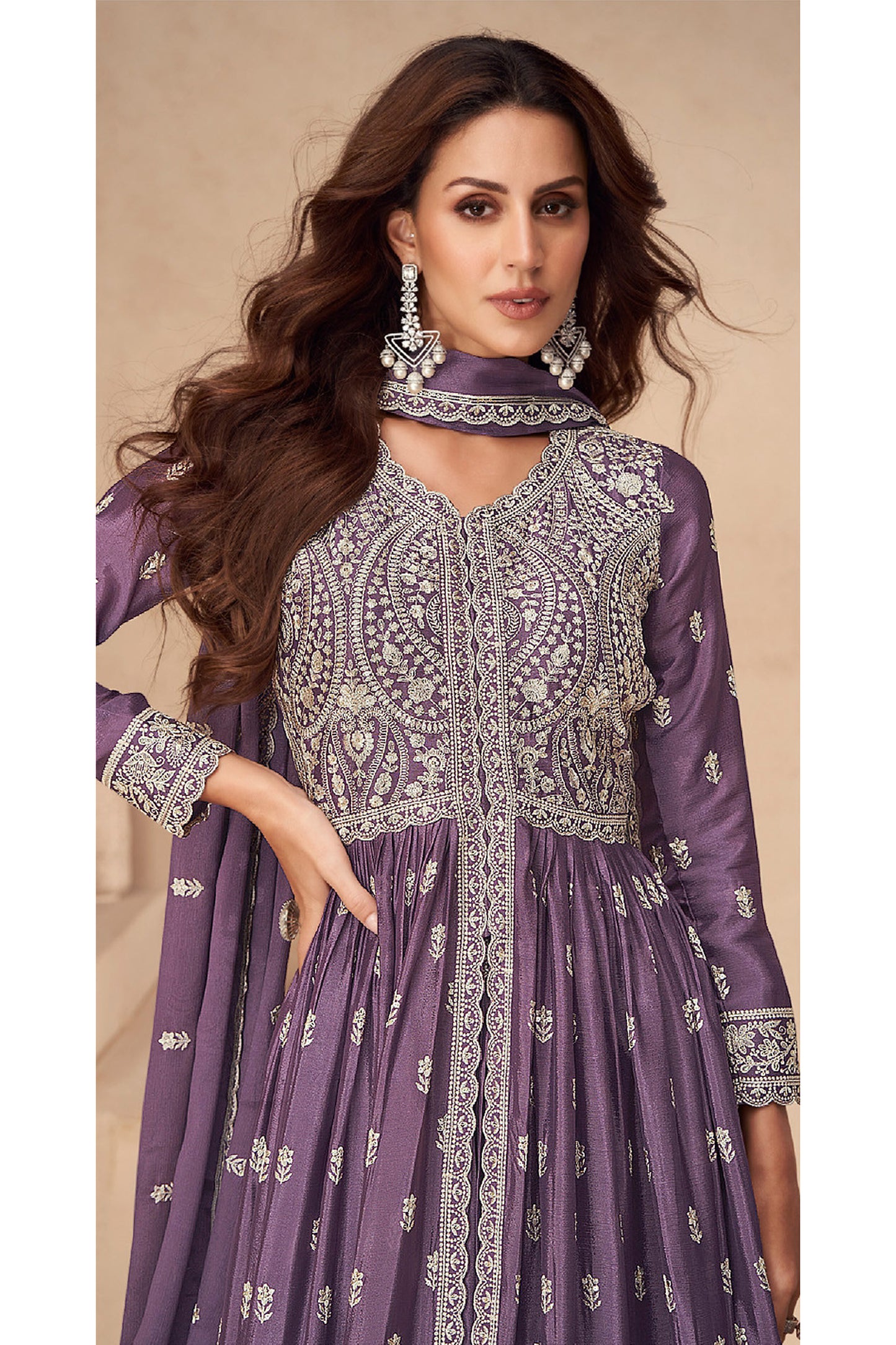Bollywood Party Wear Stitched Heavy Dull Santoon Lavender Anarkali Gown Suits Dupatta Gown Suit's