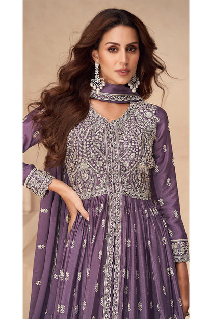 Bollywood Party Wear Stitched Heavy Dull Santoon Lavender Anarkali Gown Suits Dupatta Gown Suit's