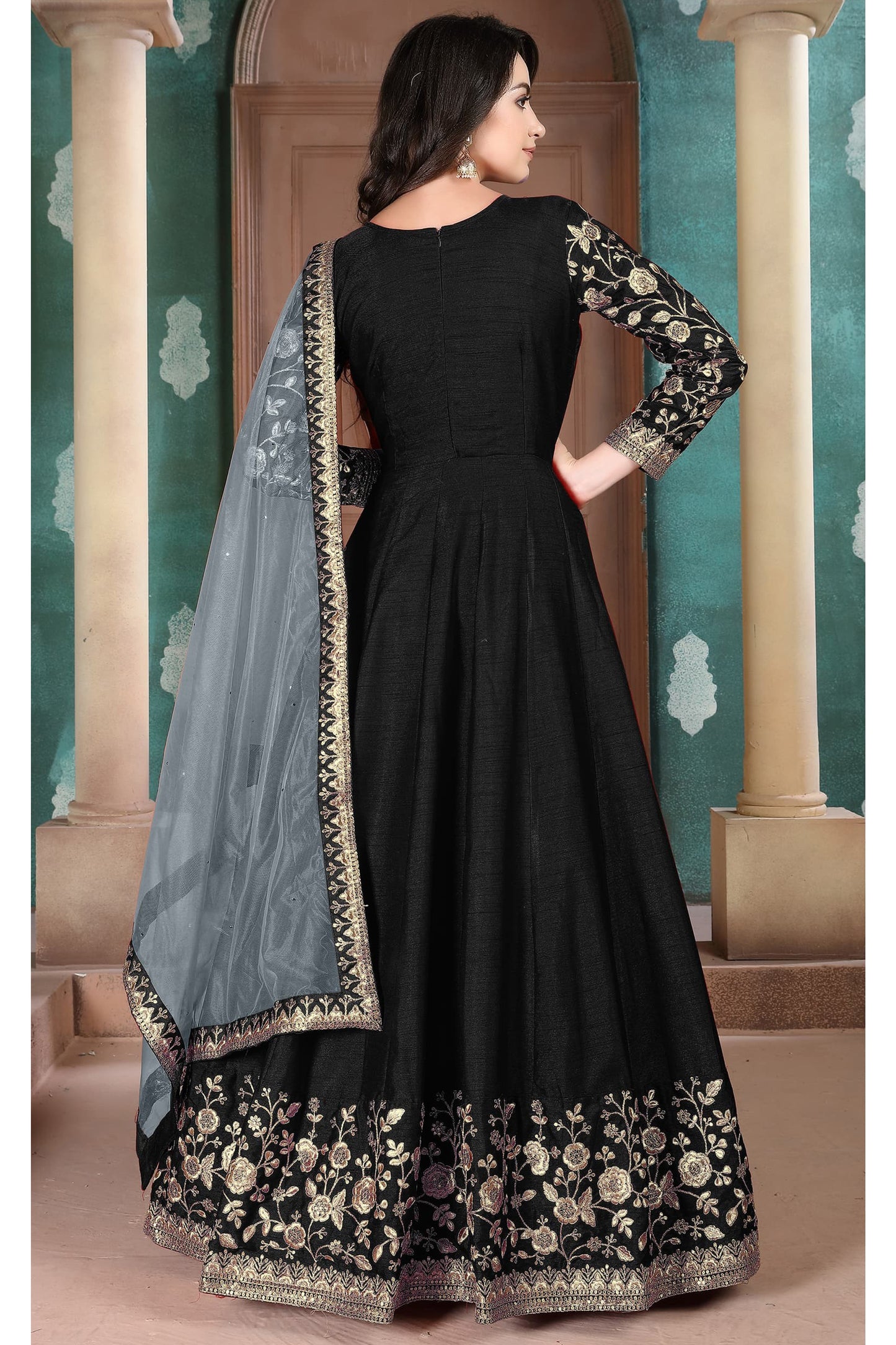 Designer Stitched Embroidery Worked Anarkali Gown With Dupatta Suits