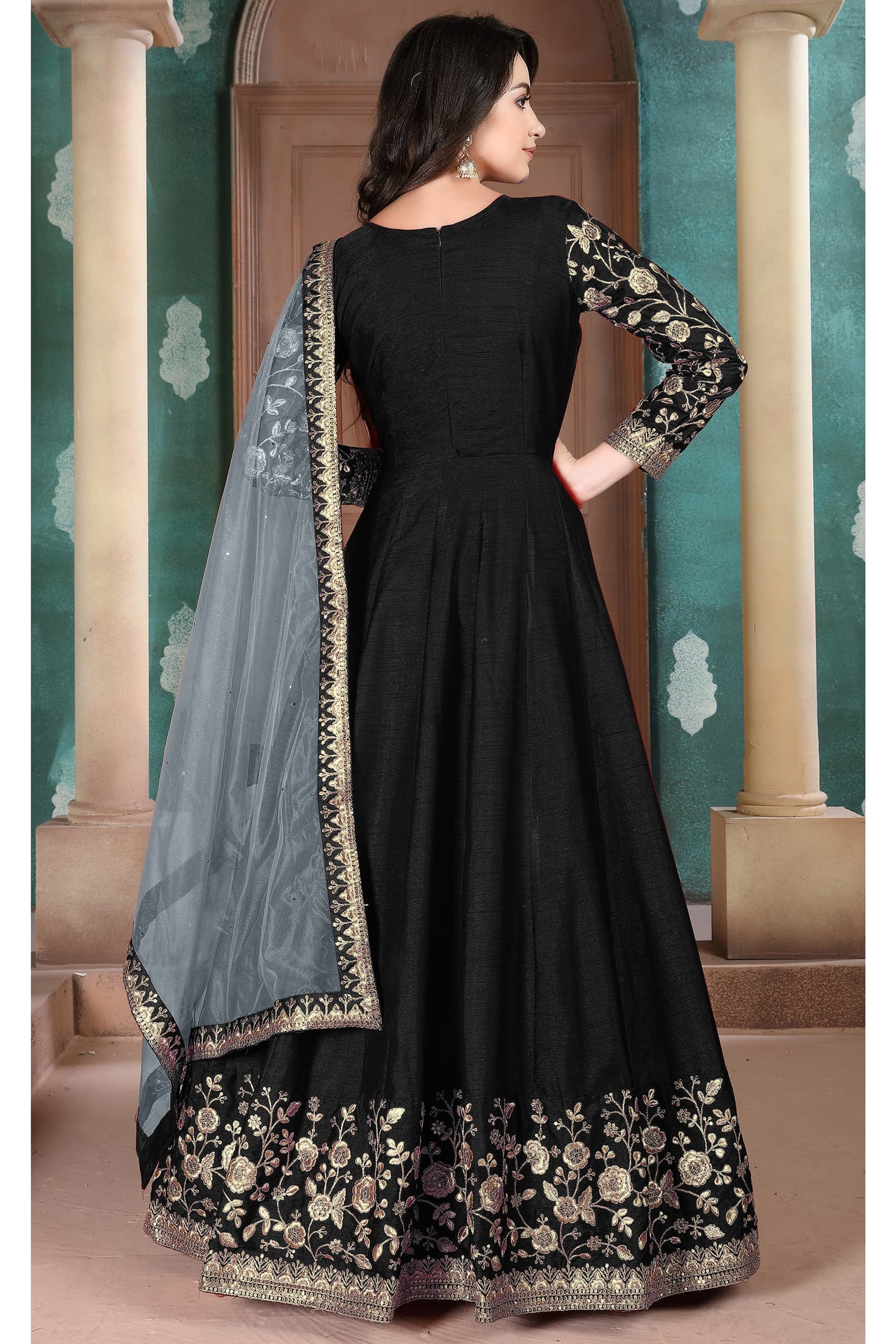 Designer Stitched Embroidery Worked Anarkali Gown With Dupatta Suits